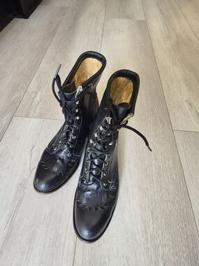 Vintage Laredo Black Leather Lace Up Western Boots Womens 7.5 USA